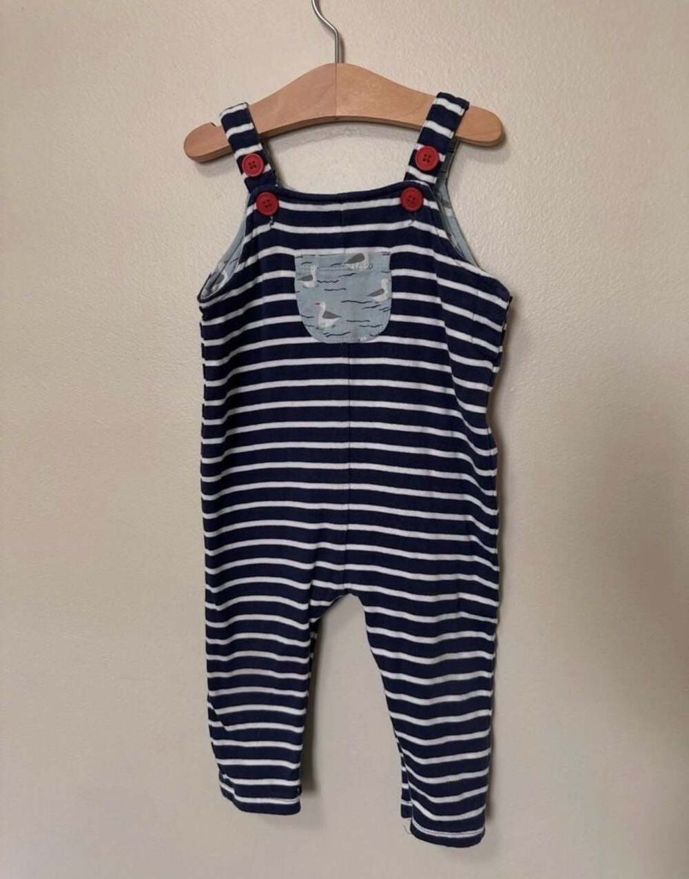 Baby Boden Striped Cotton Dungarees with Seagull Pocket